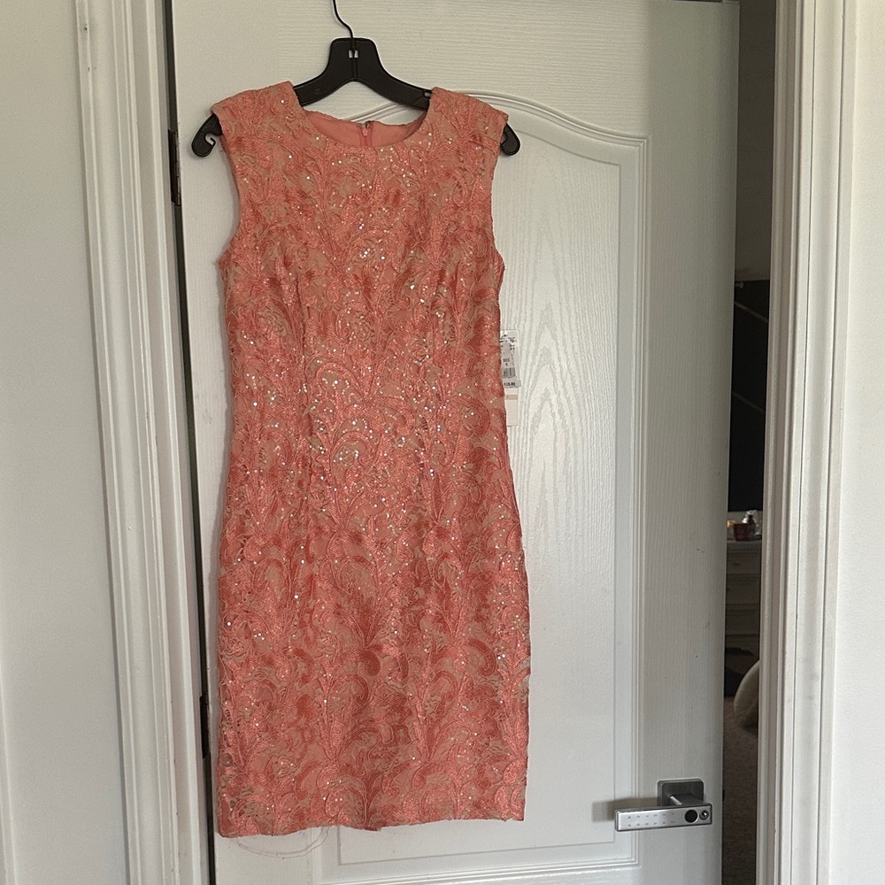 LF Coral Lace Embellished Sleeveless Dress